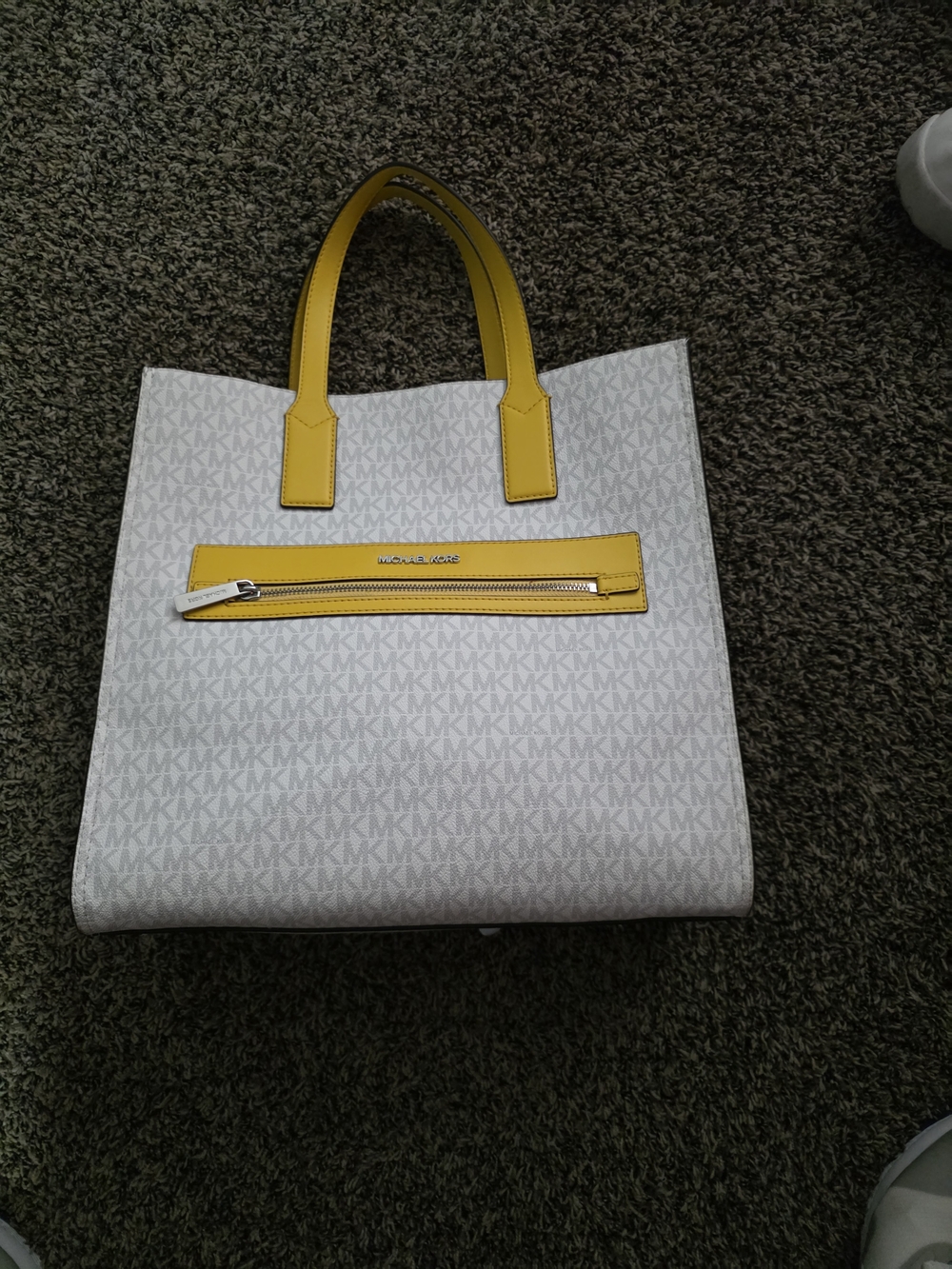 Michael Kors White Tote with Yellow Trim and Handles